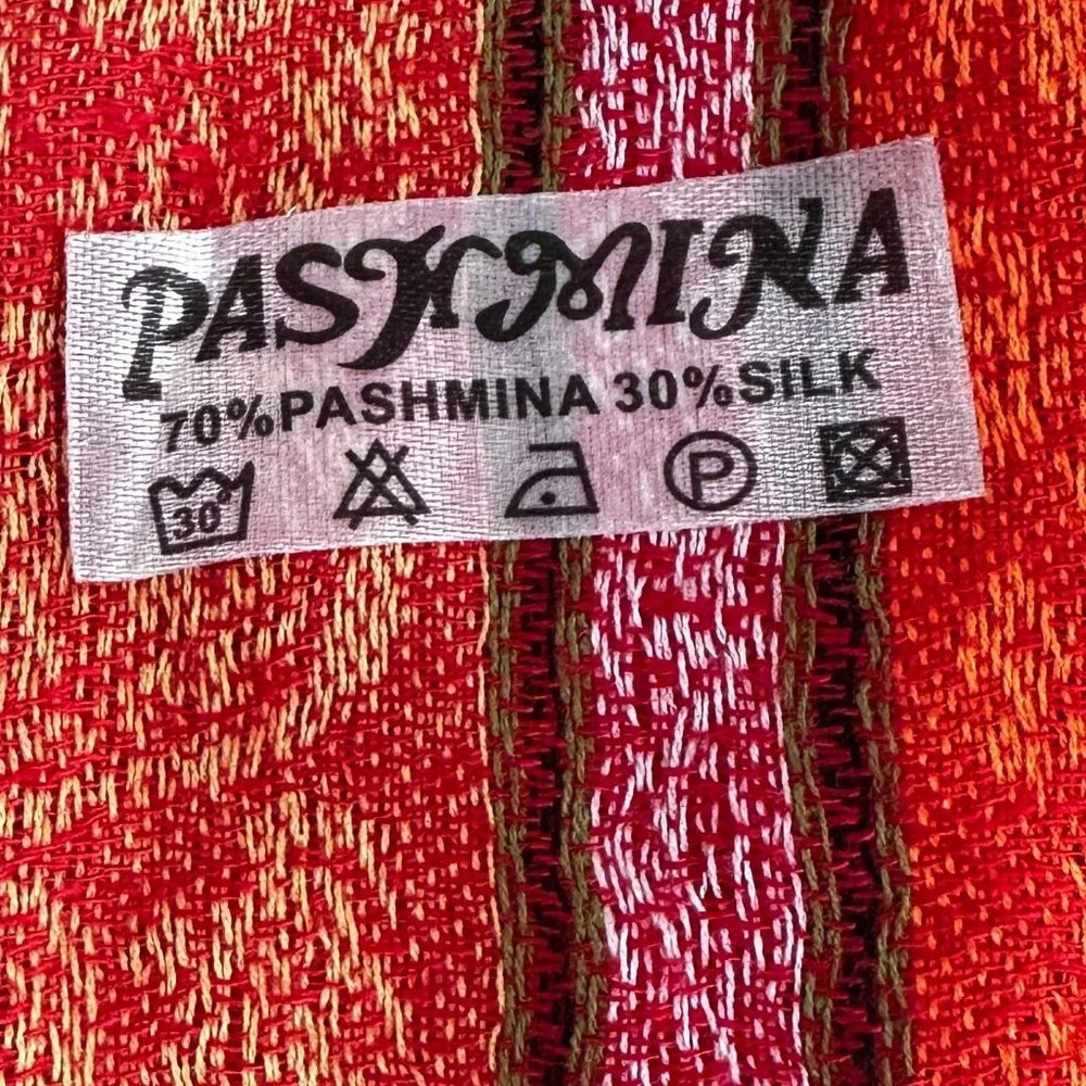 Pashmina Stripe Oversized Blanket Scarf fringe edges Silk Blend - Picture 8 of 9